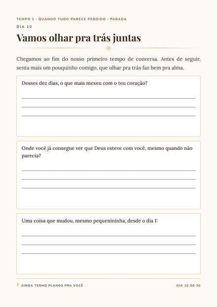 Página de parada do dia 10, chamada Vamos olhar pra trás juntas.
